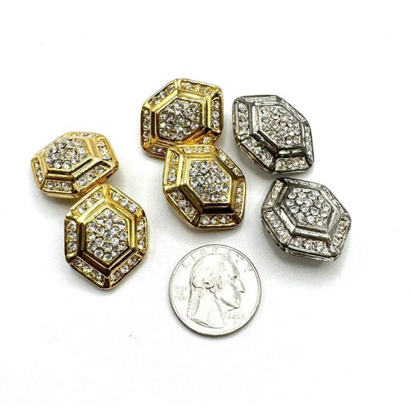 Six Fancy Buttons Goldtone and Silver Rhinestone Buttons - Picture 5 of 5